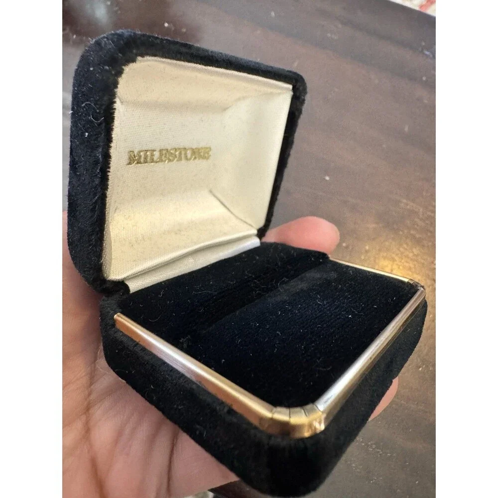 Vintage Gold Velvet Ring Box Black Satin Lined Hinged Jewelry Display Engagement